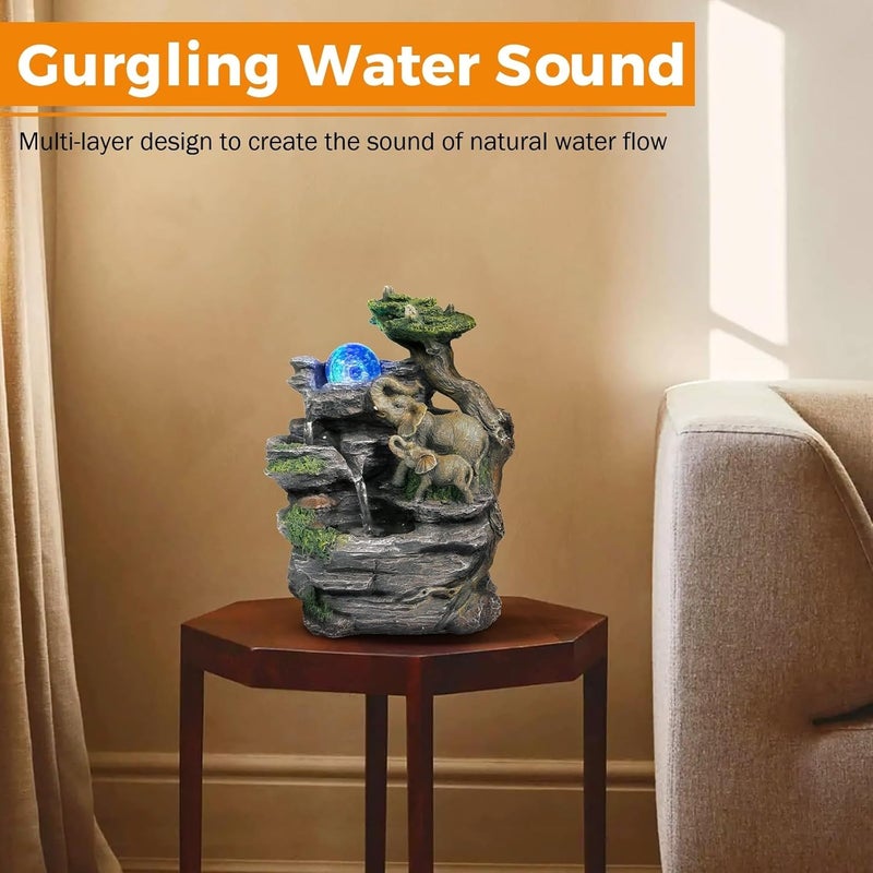 BEAMNOVA Tabletop Fountain,Relaxation Water Feature Feng Shui Indoor Fountain of Elephant Sculpture with Colorful Spinning Ball for Home Office Desktop Décor - Image 4